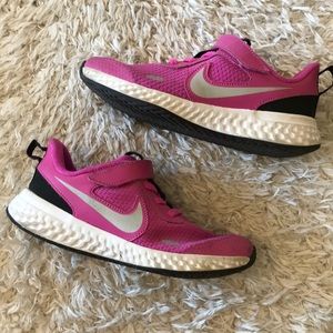 Nike Revolution pink gray white black no tie sneakers shoes kids girls size 1
